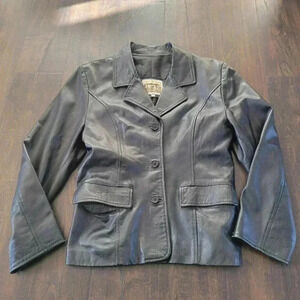 Antica Pelleria Genuine Leather Blazer Jacket Womens Coat Italian Soft Black M